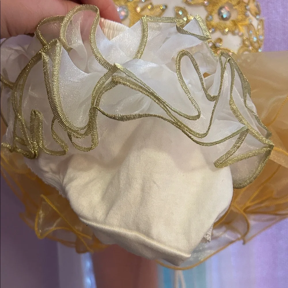 Yellow and White Embellished Tutu Dress with Bow - Picture 3 of 4